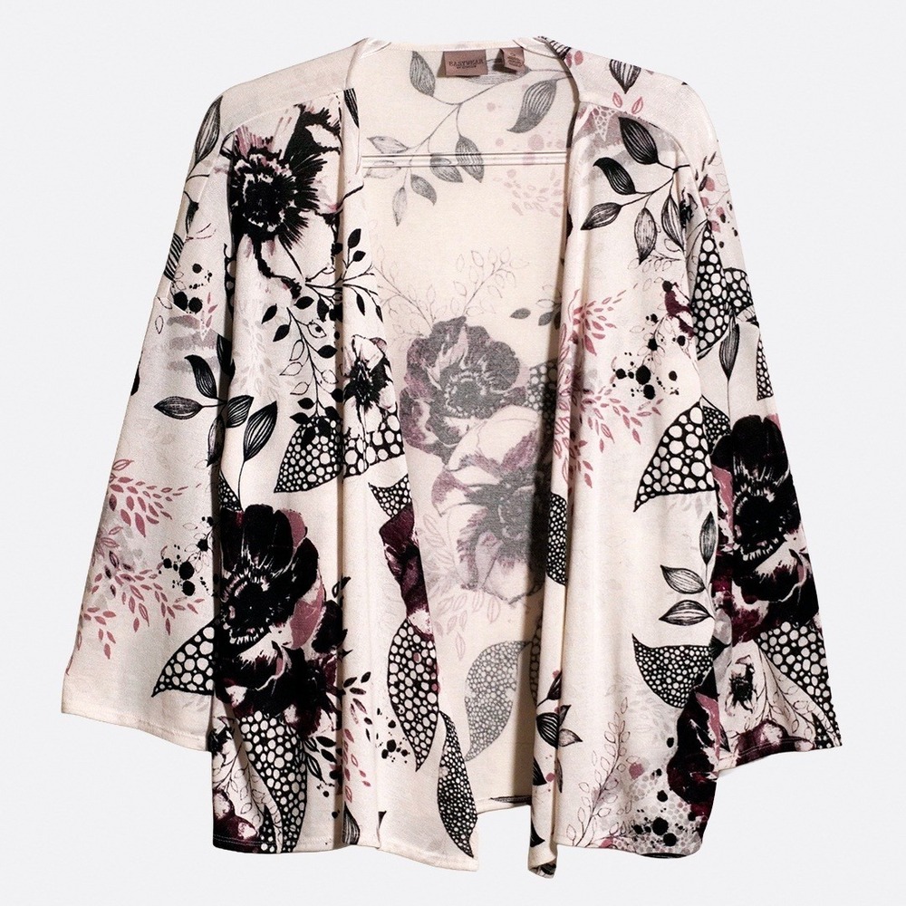Chico's White Floral Kimono‎ Cardigan Plus Size 1X XL Open Front Boho Feminine - Picture 2 of 7